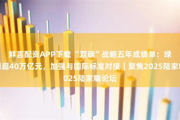鲜言配资APP下载 “双碳”战略五年成绩单：绿贷余额超40万亿元，加强与国际标准对接｜聚焦2025陆家嘴论坛