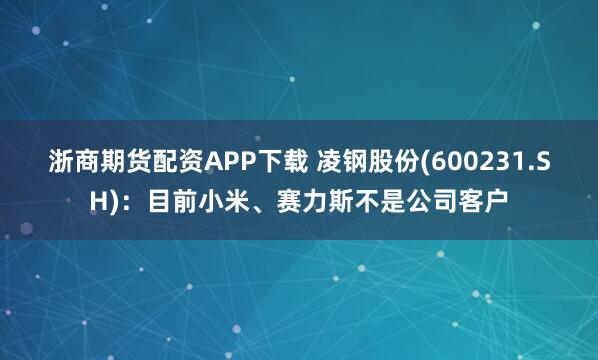 浙商期货配资APP下载 凌钢股份(600231.SH)：目前小米、赛力斯不是公司客户